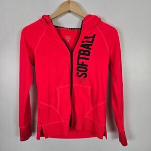 Justice active hooded zip up jacket hot pink softball